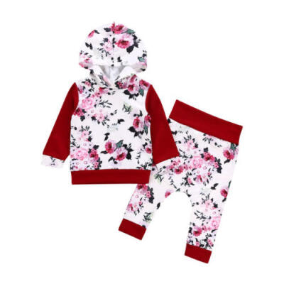 

UK Newborn Infant Baby Girl Floral Hooded Tops Pants Legging 2Pcs Outfit Clothes