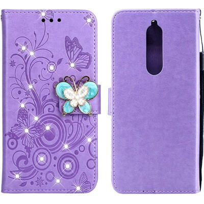

MOONCASE Nokia 51 Butterfly Rhinestone Embossed Leather Case - Purple