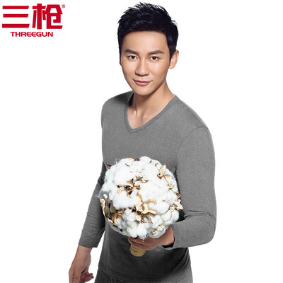 

Three guns thermal underwear men 2018 autumn&winter new product refreshing skin stretch thick cotton round neck v-neck long-sleeved couple autumn clothes long pants womens suit mens V-neck deep hemp gray 2XL