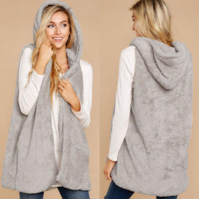 

Womens Vest Winter Warm Jacket Hoodie Casual Outwear Faux Fur Zip Up Sherpa Coat