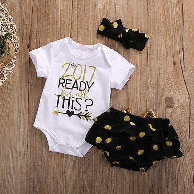 

3PCS Infant Baby Girls Rompers Tops Bodysuit Pants Briefs Bottoms Outfits Set