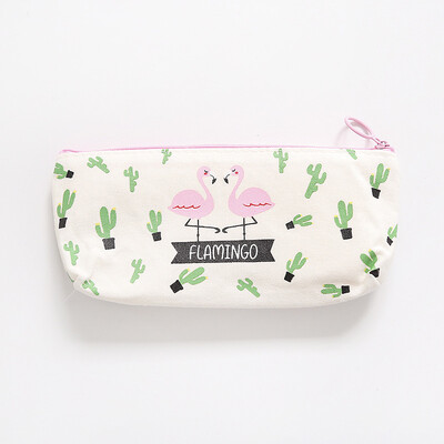 

Kawaii Cute Pink Flamingo Canvas Pencil Case Storage Organizer Pen Bags Pouch Pencil Bag School Supply Stationery