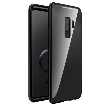 

For Samsung Galaxy S9 S9 Plus Slim Hard Shockproof Case Magnetic Adsorption Metal Bumper Tempered Glass Back Cover Case