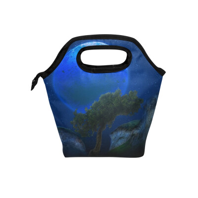 

Blue Moon And Tree Lunch Bag Tote Bag Travel Picnic Organizer Lunch Holder Handbags Lunch Bag Box