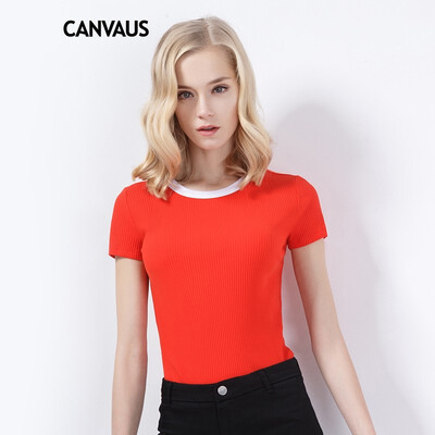 

CANVAUS 2018 Summer New Women T Shirt Cotton Slim Casual Simple O-neck Short Sleeve Knitted T-shirt