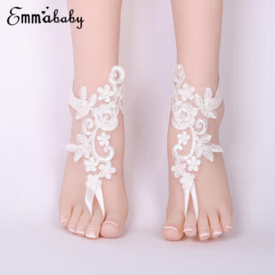 

White Lace Wedding Anklet Lace Beach Foot Chain Barefoot Sandals Bridal Jewelry
