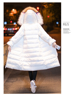 

European&American fashion colorful raccoon fur collared down jacket female new overknee long warm down jacket for winter 2018