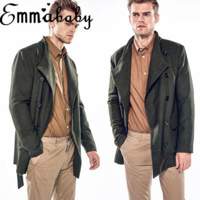 

Mens Winter Trench Coat Double Breasted Stylish Long Jacket Dress Shirt Overcoat