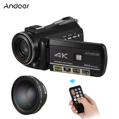 

Andoer AC3 4K UHD 24MP Digital Video Camera Camcorder DV Recorder with Extra 045X Wide Angle Lens 30" Rotation LCD Touchscreen 3