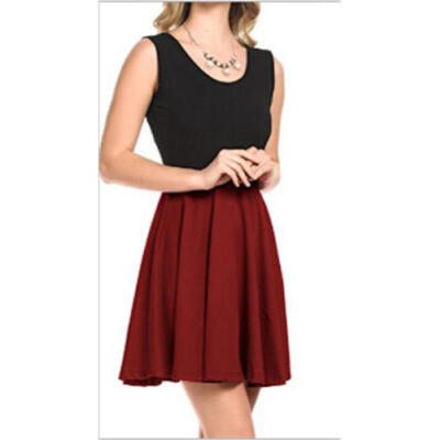 

New Women Short Sleevesless Cute Mini Dress Color Block Casual Party Dress