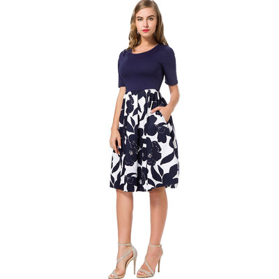 

Elegant Woman Patchwork Dress Sexy Night Club Party Wrap Tight Dresses O Neck Printing