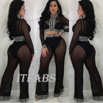 

Womens Two-Piece Outfits Long Sleeve Crop Top Wide Leg Pants Set Casual Jumpsuit