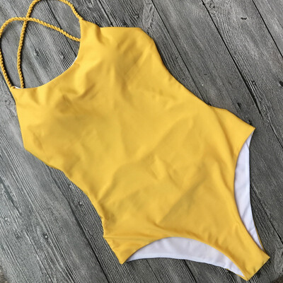 

Womens braided rope solid color backless sexy one-piece swimsuit