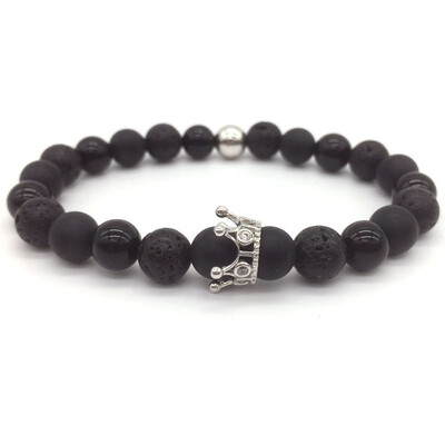 

new fashion Hot Trendy Lava Stone Pave CZ Imperial Crown And Helmet Charm Bracelet For Men Or Women Bracelet Jewelry Pulseira homb