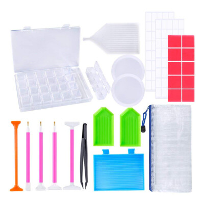 

UpperX 26Pieces 5D DIY Diamond Painting Cross Stitch Tool Set with Diamond Stitch PenTweezersGluePlastic Tray&box