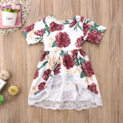 

Newborn Kid Baby Girl Clothes Floral Lace Prom Party Tops T Shirt Tail Dresses C