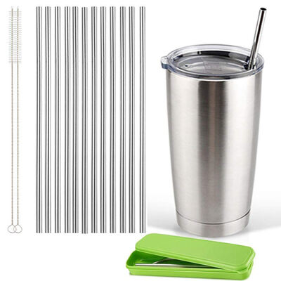 

UpperX set of 12 Stainless Steel Straws Reusable Metal Drinking Straws Straight Straws 2 Cleaning Brushes