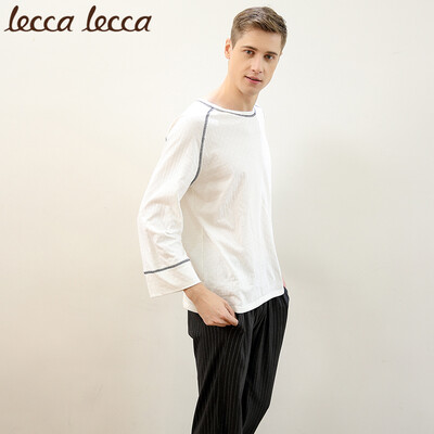 

Lecca lecca Lakrica couple pajamas spring&autumn women loose cotton nine-point sleeve suit autumn mens casual home service LC171M-MT0061 mens white black white strip L