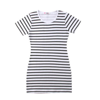 

Summer Family Clothes Mother Daughter Womens Girls Short Sleeve Striped Dress