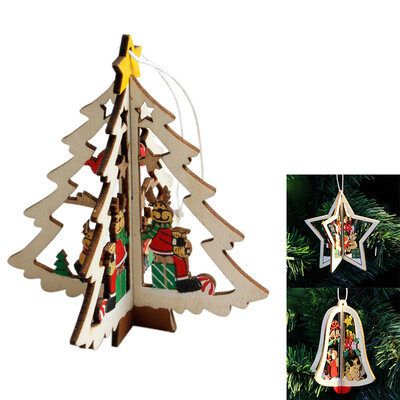 

UpperX 6PCSSET DIY Wood Bell Xmas Tree Pendant 3D Christmas Decor Hanging Decorations