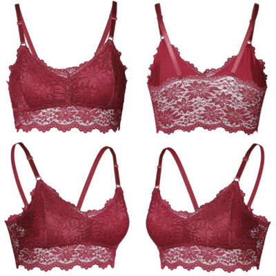 

Women Embroidery Lace Strappy Bralette Halter Bustier Vest Crop Top Bra Lingerie