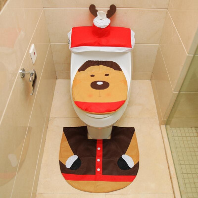 

Christmas Bathroom Decorations Santa Toilet Seat Cover&Rug Foot Pad Set Tank Cover with Tissue Box Holder Household Supplies