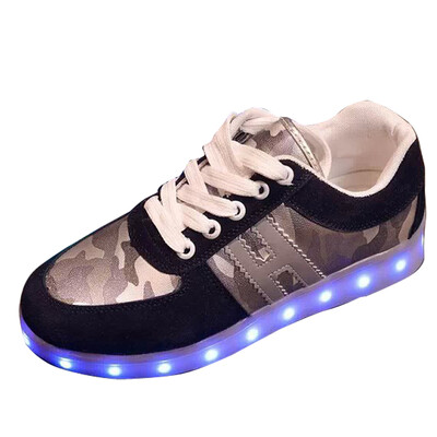 

Cool Men Suede LED Light Shoes Luminous Camouflage Sneakers Running Trainer