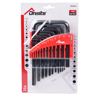 

Tactix 702625 ONSITE Hexagon wrench 25 set Metric Imperial bicycle repair Hexagon hex wrench Screwdriver