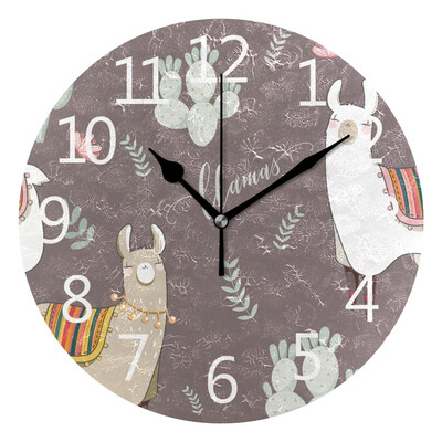 

Wall Clock Arabic Numerals Design Llama In Gray Background Round