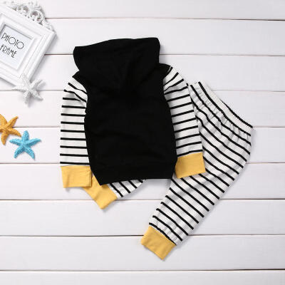 

Infant Baby Girl Boy Hoody Hooded Tops Striped Pants Outfits Set Clothes USA