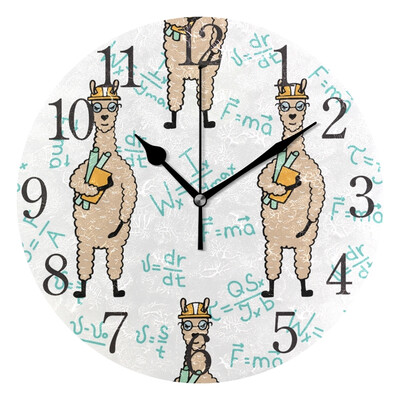 

Wall Clock Math Teacher Llama Round Wall Clock Arabic Numerals Design