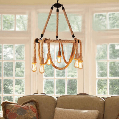 

JUEJA American Industrial Retro Rope Process Style Pendant Lights for Living Room