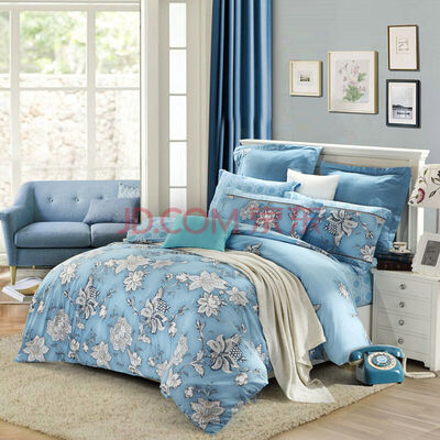 

Mercury Home Textiles (MERCURY) Хлопковая атласная активная печать четырехсекционный синий горный кофе двойной 1,5-метровой кровати