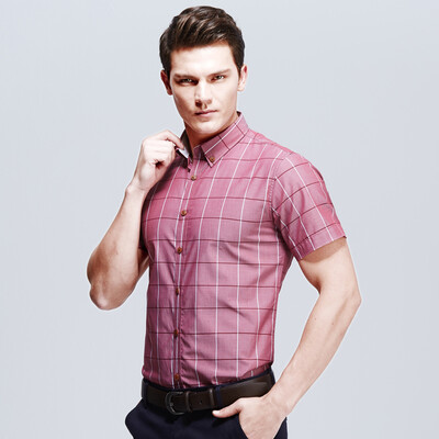 

New Arrival Men Plaid Shirts 2016 Fashion Men Summer Shirts Short Sleeves Slim Fits Casual Plaid Shirts 4 Colors Plus Size 5XL