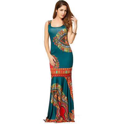 

Bohemian Tribe Print Long Fitted Mermaid Dress
