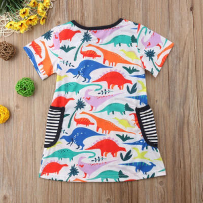 

Casual Baby Girls Cotton Dinosaur Dress Outfits Summer T-shirt Clothes Sundress