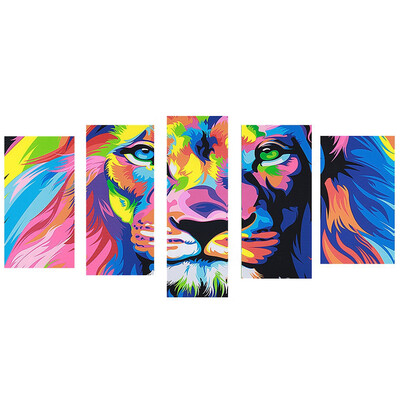 

UpperX 5 Panel Colorful Lion Cloth Print Wall Art Painting Picture Home Decor Unframed