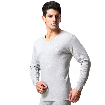 

Seven wolves autumn clothing long trousers mens cotton thermal underwear set V-neck winter mens thin section bottoming cotton sweater 98146 light gray 3XL