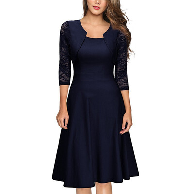 

Summer Dress Women Short Sleeveless Long Beach Dress Casual Retro Wear To Work High Quality Lace Solid Color Ladies Dresses