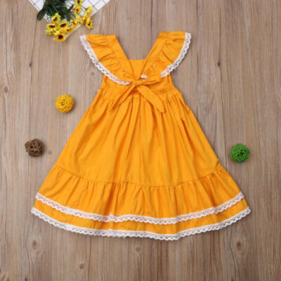 

Toddler Kids Baby Girl Sleeveless Lace Ruffle Party Pageant Dress Sundress 1-6Y