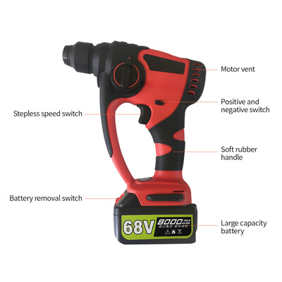 

Lithium Battery Rotary Hammer Drill Brushless Cordless Hammer Electric Drill Screwdriver Power Tools