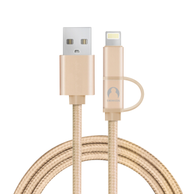 

Snowkids MFi certification Apple / Andrews two-in-one data cable mobile phone charger / power cord support iphone5 / 6s / 7Plus / Andrews 1.5 m aluminum shell earth gold