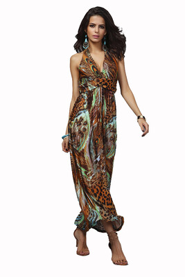 

Buenos Ninos Wome V-neck Hang A Neck Dress Accept Waist Bohemia Maxi Dress