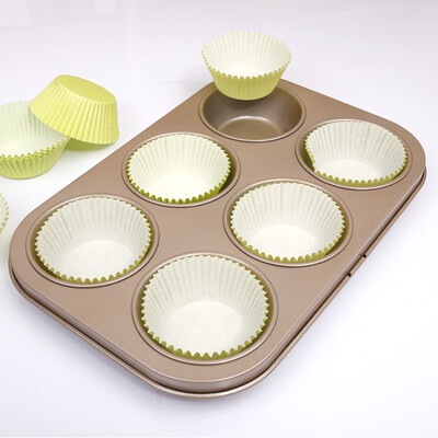 

Jingdong Supermarket Jie Kenuo baking mold champagne gold plus six-die thickening carbon steel muffin non-stick cake mold paper cup set