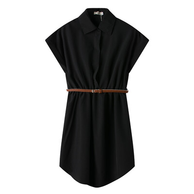 

Ladies Half Placket Sleeveless Belted Shirt Dress