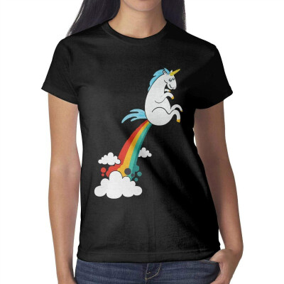 

Cartoon Unicorns Fart Rainbows Womens Black t Shirts Novelty Womens Ladies Cotton Tshirts