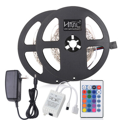 

2pcs x HML 5M 24W RGB 2835 SMD 300 LED Strip Light with IR 24 Keys Remote Control DC AdapterUS Plug