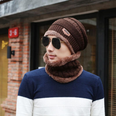 

Men Camping Hat Winter Beanie Baggy Warm Wool Fleece Ski Cap Scarf Neckerchief