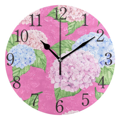 

Wall Clock Arabic Numerals Design Pink Blue Flowers Round