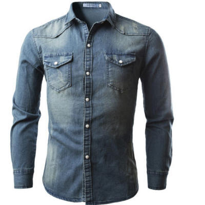

New Mens Traditional Denim Shirt with Flap pocket&Snap button from -XXXL